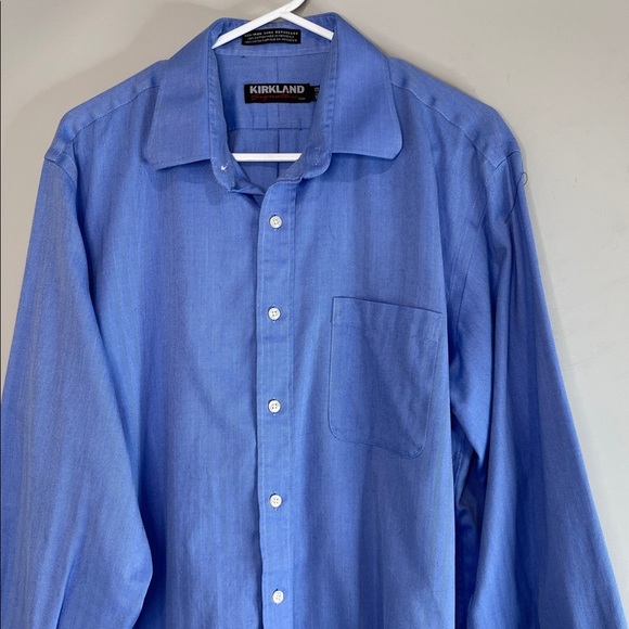 Kirkland Signature Mens Herringbone Non Iron  Button-Down Shirt Oxford Blue 16.5 - Picture 3 of 14
